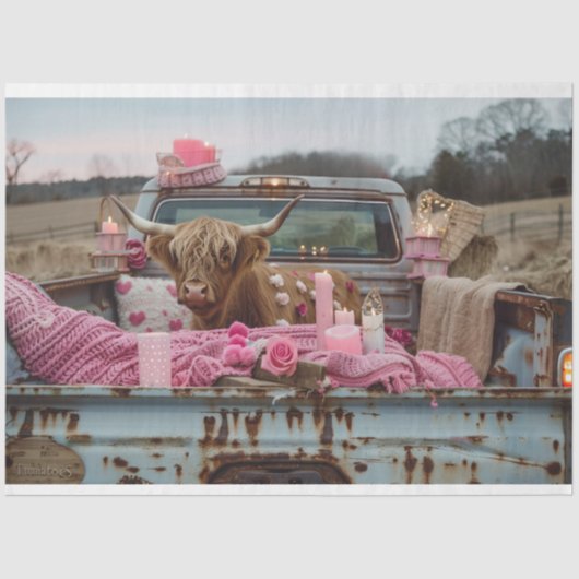 Decoupage grillige romantische setting Highland Ko Tissuepapier (Voorkant)