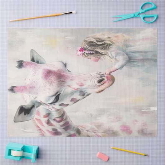 Decoupage grillige roze Giraffe Lil Girl Tissuepapier (Craft)