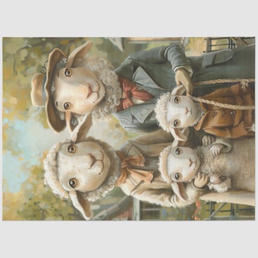 Decoupage grillige schapen familie met tweeling tissuepapier (Voorkant)