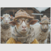 Decoupage grillige schapen winterkleding & bril tissuepapier (Voorkant)