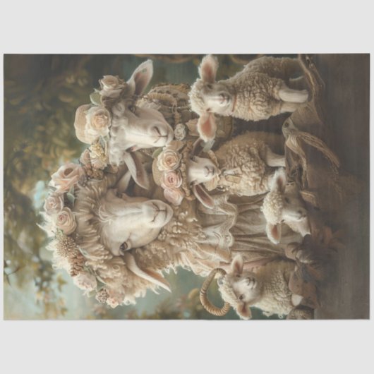 Decoupage grillige schapenfamilie op het Boerderij Tissuepapier (Voorkant)