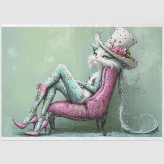 Decoupage grillige Sophisticated Feline in de loun Tissuepapier (Voorkant)