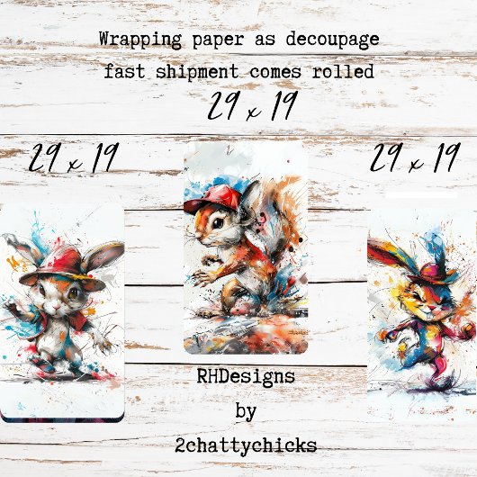 Decoupage grillige splash geschilderde konijn eekh inpakpapier vel
