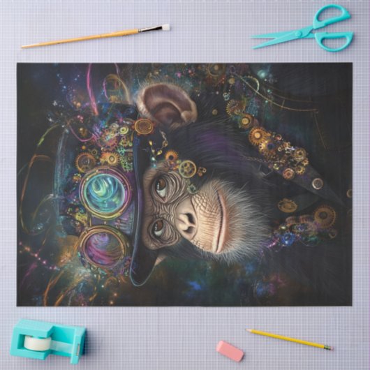 Decoupage grillige Steampunk Aap Levendige Kleur Tissuepapier (Craft)
