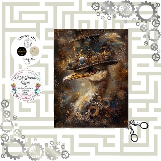 Decoupage grillige steampunk struisvogel top hoed tissuepapier