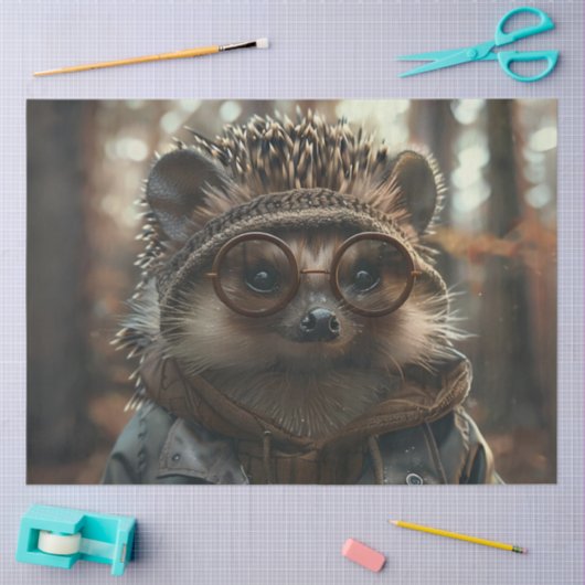 Decoupage grillige stekelvarken met een bril tissuepapier (Craft)