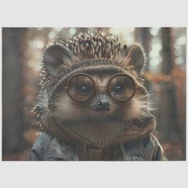 Decoupage grillige stekelvarken met een bril tissuepapier