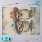 Decoupage grillige uil zussen Perche op ledemaat Tissuepapier (Craft)