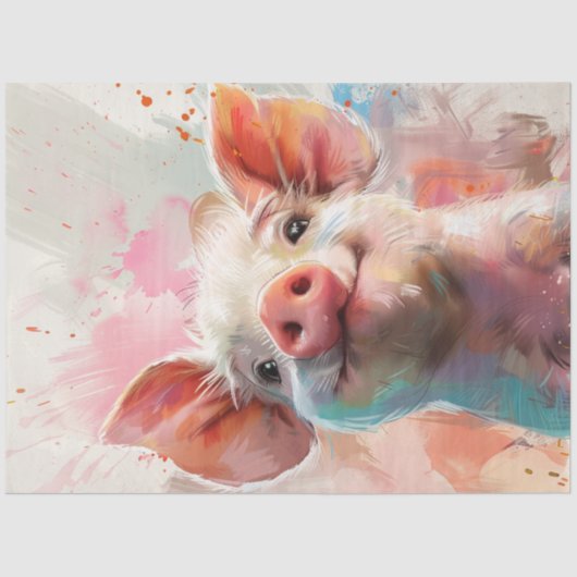 Decoupage grillige varken in een bloemenwonderland tissuepapier (Voorkant)