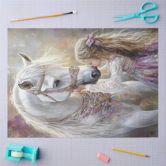 Decoupage grillige versierde paard en kind tissuepapier (Craft)