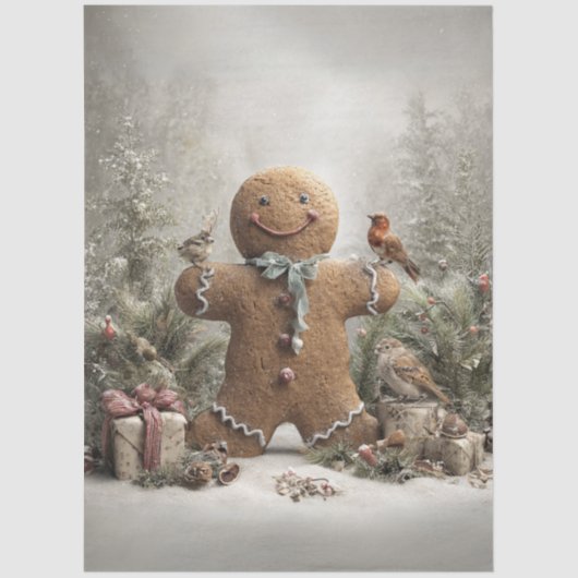 Decoupage grillige winter peperkoek scène tissuepapier (Voorkant)