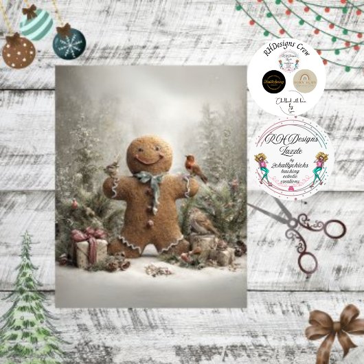 Decoupage grillige winter peperkoek scène tissuepapier