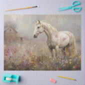 Decoupage grillige witte paard veld van bloemen tissuepapier (Craft)