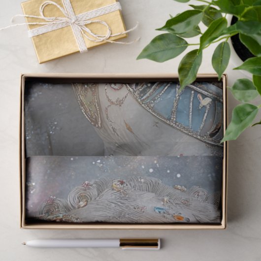 Decoupage grillige witte paard versierd edelstenen tissuepapier (Geschenk)