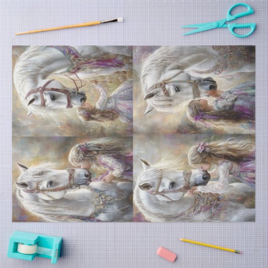 Decoupage grillige witte paard versierd & meisje tissuepapier (Craft)