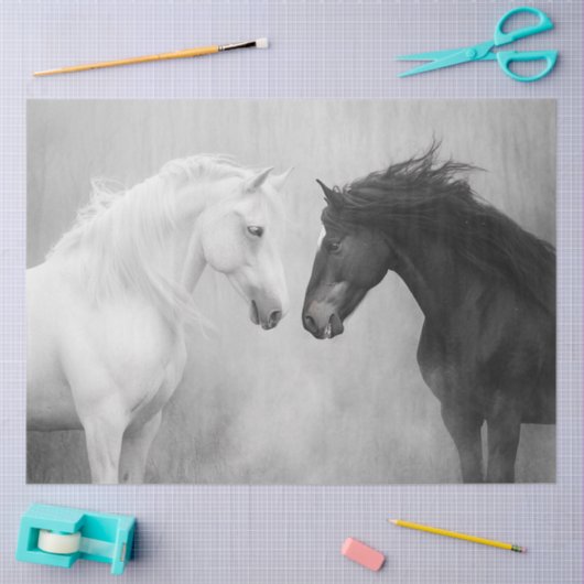 Decoupage grillige zwart witte paarden interactie tissuepapier (Craft)