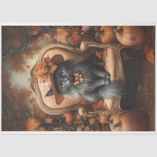 Decoupage grillige zwarte kat Herfst Portret Tissuepapier (Voorkant)