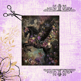 Decoupage grillige zwarte paard ingewikkelde bloem tissuepapier