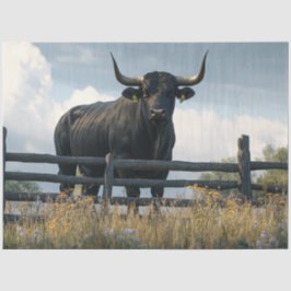 Decoupage Grote Black Brahman Bull in het veld Tissuepapier