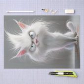 Decoupage Grumpy White Fury Cat Tissuepapier (Craft)