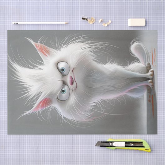 Decoupage Grumpy White Fury Cat Tissuepapier (Craft)