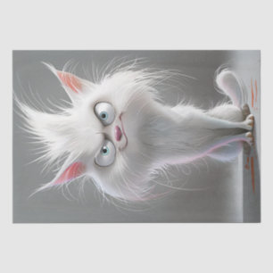 Decoupage Grumpy White Fury Cat Tissuepapier
