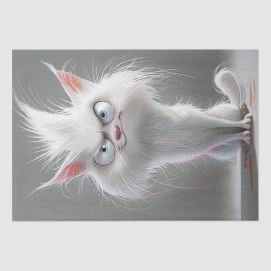 Decoupage Grumpy White Fury Cat Tissuepapier (Voorkant)