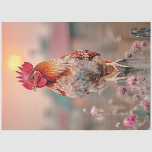 Decoupage Haan Houten Post Sunrise Crowing Tissuepapier (Voorkant)