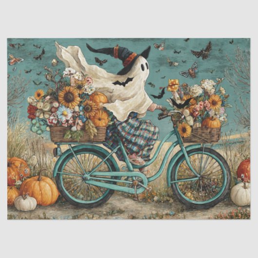 Decoupage Halloween Ghost Grace Rijden Fiets Tissuepapier (Voorkant)