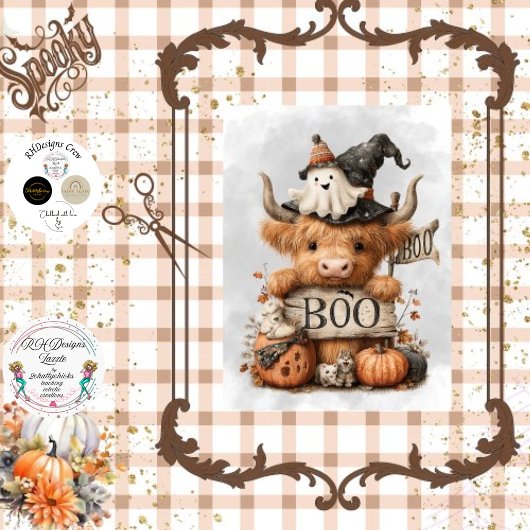 Decoupage Halloween Highland Koe Boo Sign Tissuepapier