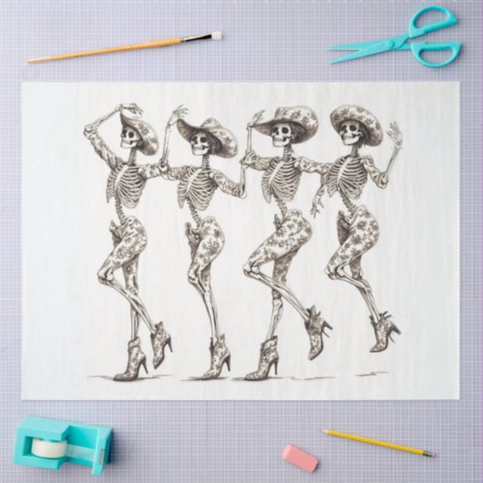 Decoupage Halloween Lady Skeleton Cowgirl Dansers Tissuepapier (Craft)