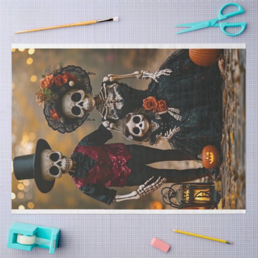Decoupage Halloween Skeleton Family Tissuepapier (Craft)