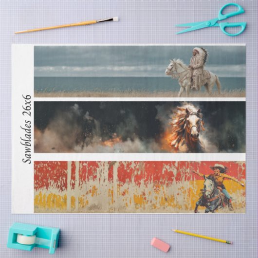 Decoupage Hand Saw Art Western 26x6" Designs  Tissuepapier (Craft)