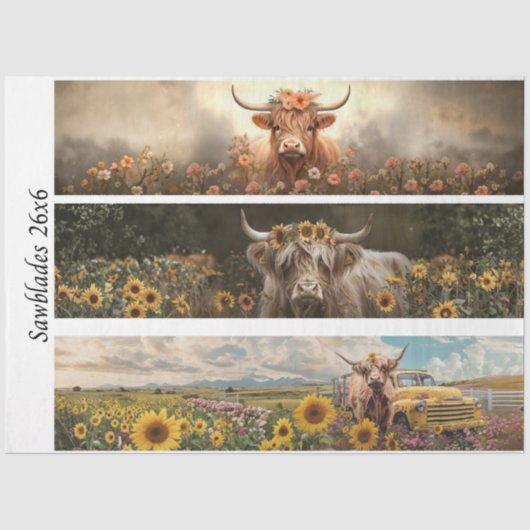 Decoupage Handsaw Design, Cow, Truck, Sunflower Tissuepapier (Voorkant)