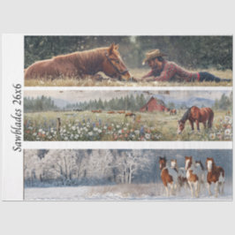 Decoupage Handsaw Design Cowboy, Red Barn, Horses Tissuepapier
