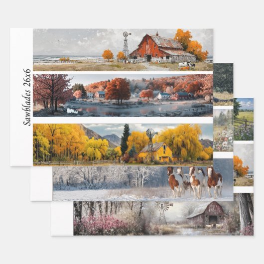 Decoupage Handsaw Designs Red Barn, Yellow Barn,  Inpakpapier Vel (Set)