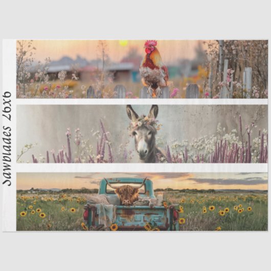 Decoupage Handsaw Designs Rooster Donkey Truck  Tissuepapier (Voorkant)