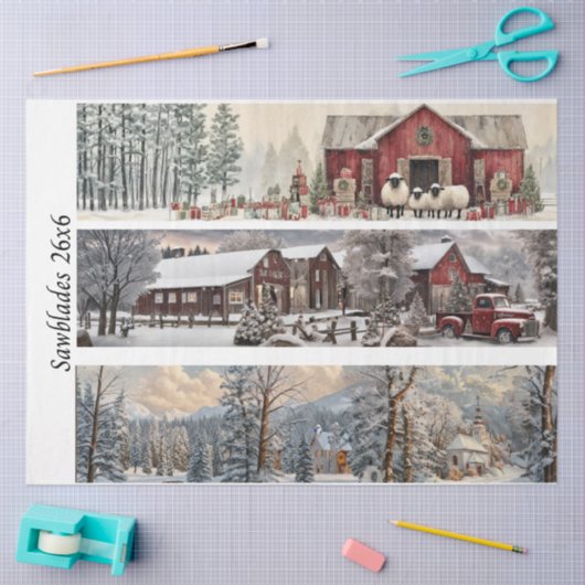 Decoupage Handsaw Papers Red Barn, Church, Truck  Tissuepapier (Craft)