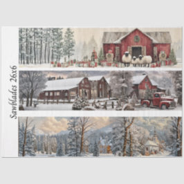 Decoupage Handsaw Papers Red Barn, Church, Truck  Tissuepapier