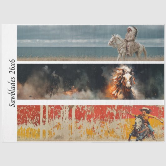 Decoupage Handzaag Kunst Westerse Ontwerpen 26x6" Tissuepapier (Voorkant)