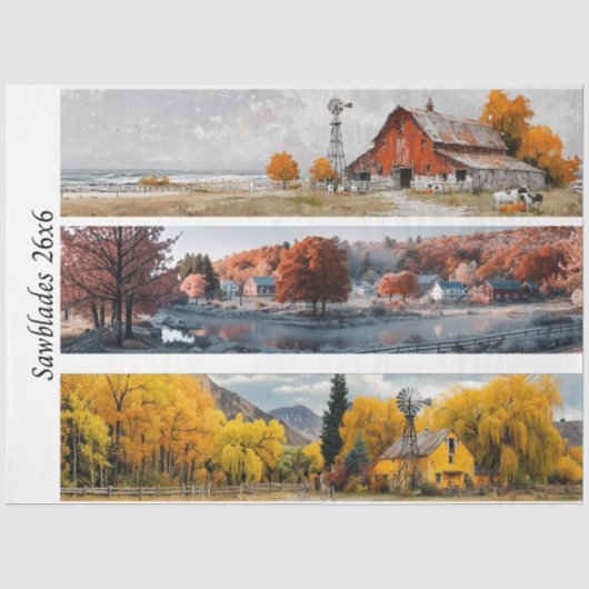 Decoupage Handzaag Ontwerpen Rode Schuur, Gele Sch Tissuepapier (Voorkant)