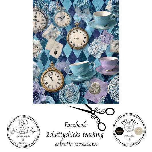 Decoupage Harlequin Tea Time Clocks Teacups  Tissuepapier