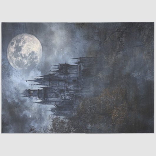 Decoupage Haunting Gothic Castle Maanverlichte hem Tissuepapier (Voorkant)