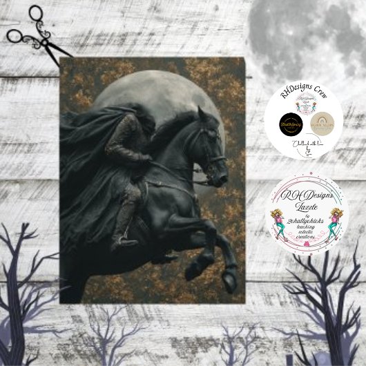 Decoupage Headless Horseman in Moonlit Sky Tissuepapier