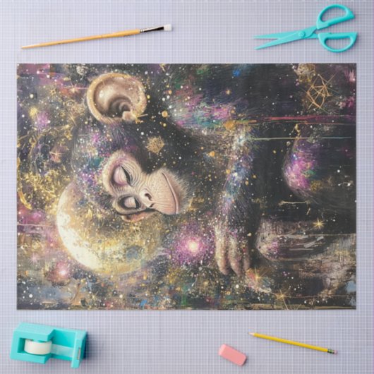 Decoupage Hemelse Droomachtige Aap Heldere Kleuren Tissuepapier (Craft)