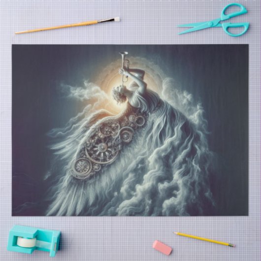 Decoupage Hemelse Engel Blowing a Trumpet Tissuepapier (Craft)