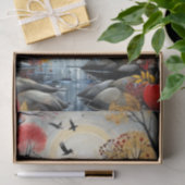 Decoupage - Herfst bos, rivier en de maan - Tissuepapier (Geschenk)