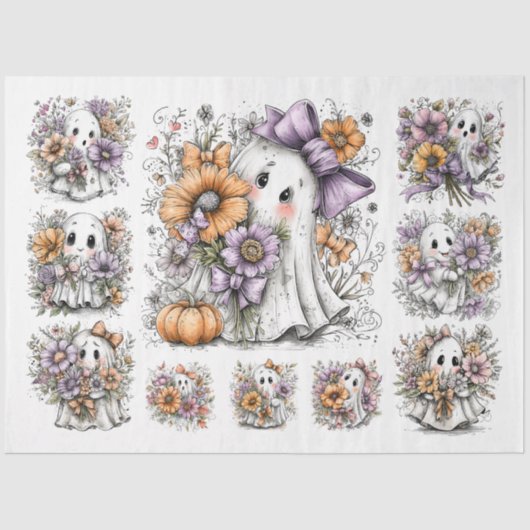 Decoupage Herfst Floral Ghosts - Meerdere maten Tissuepapier (Voorkant)