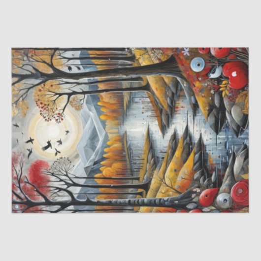 Decoupage - Herfstbos, rivier en de maan - Tissuepapier (Voorkant)