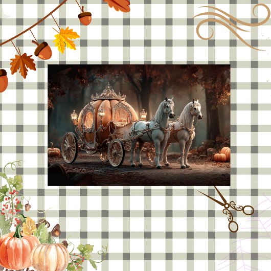 Decoupage herfstkoets witte paarden tissuepapier
